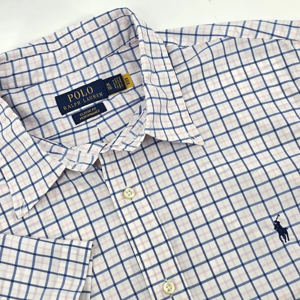 Polo Ralph Lauren Classic Fit Performance White Plaid Button Down Men XL